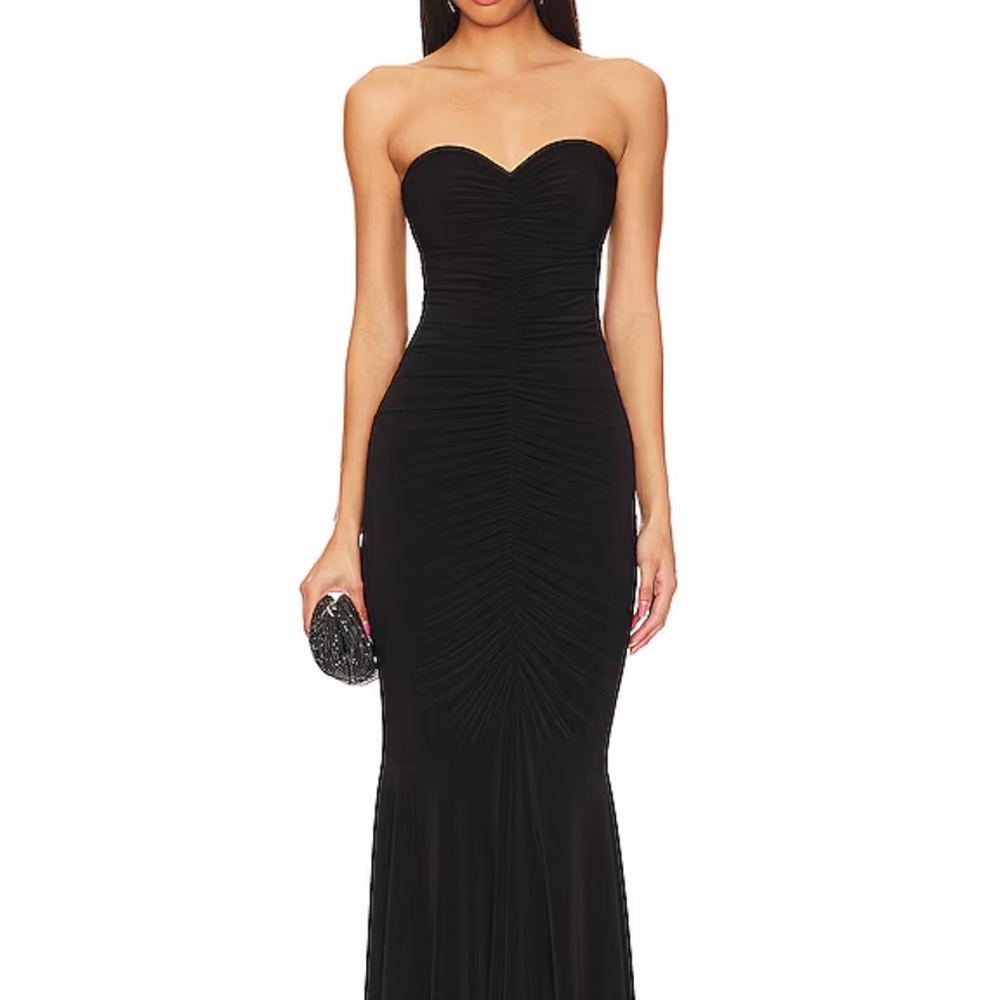 Norma Kamali Strapless Shirred Front Fishtail Gown in Black, small